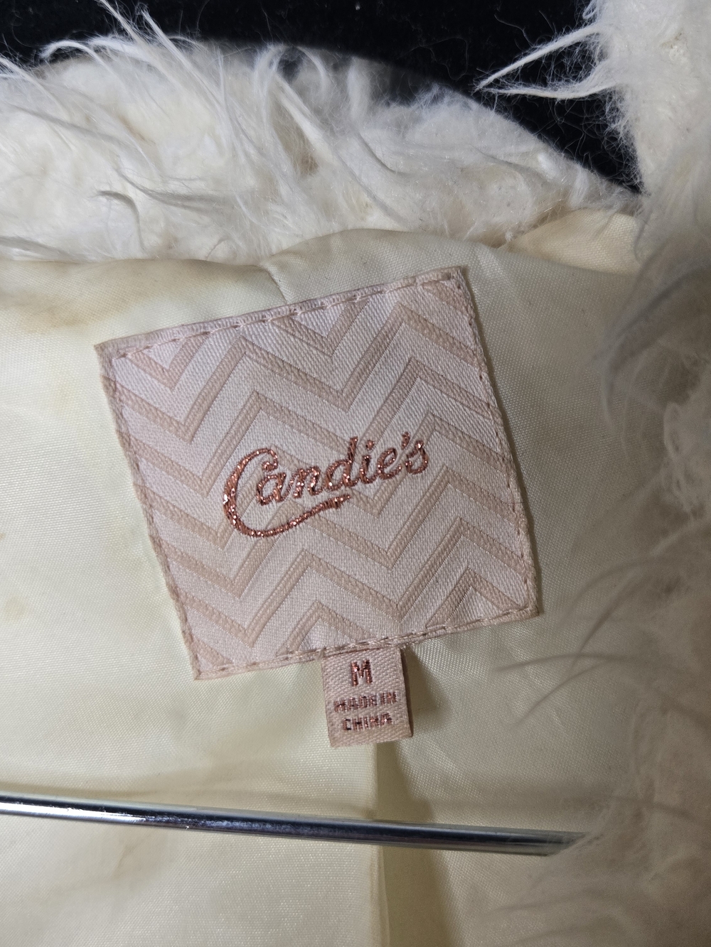 Candie's Ivory Faux Fur Teddy Coat Jacket Women's Medium Cozy Winter - Picture 2 of 5